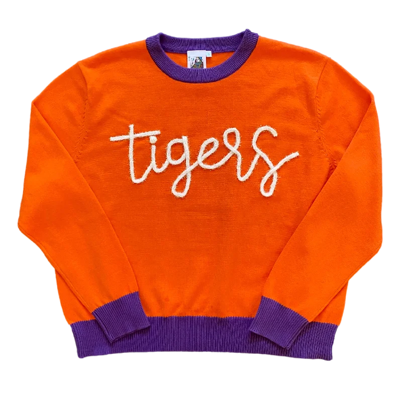 Glitter Script Orange w/ Purple "Tigers" Long Sleeve Sweater