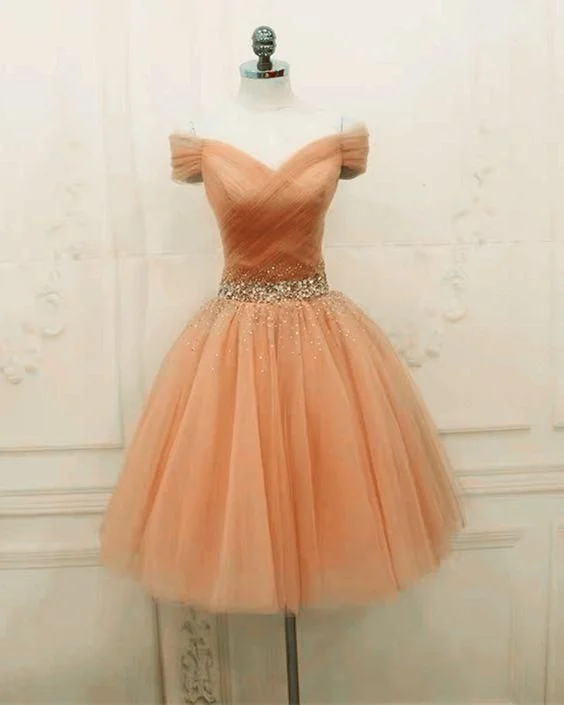 Simple Lace up Beads Tulle Homecoming Dresses         S2961