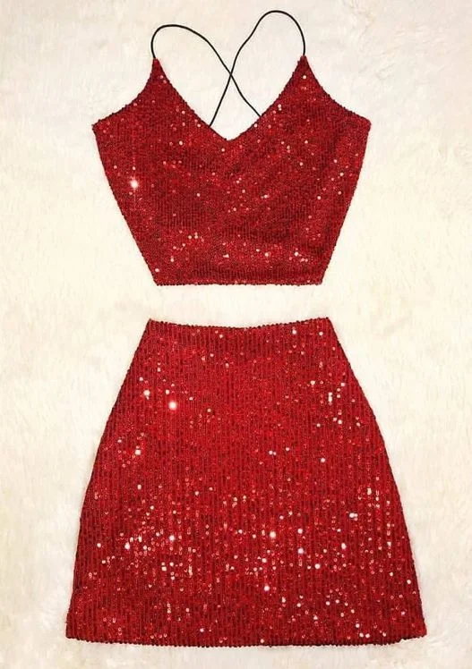 Sexy Red Two Piece Homecoming Dress   S2668