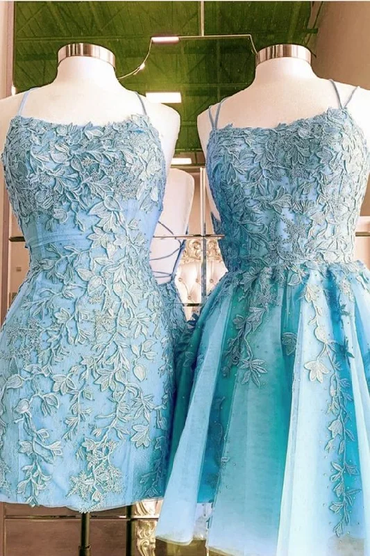 Blue Lace Hoco Dress     S2784