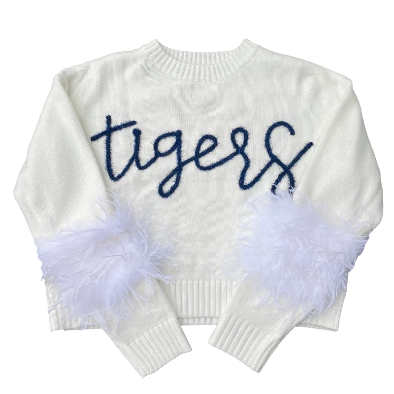 Navy “Tigers” Feather Sleeve Sweater