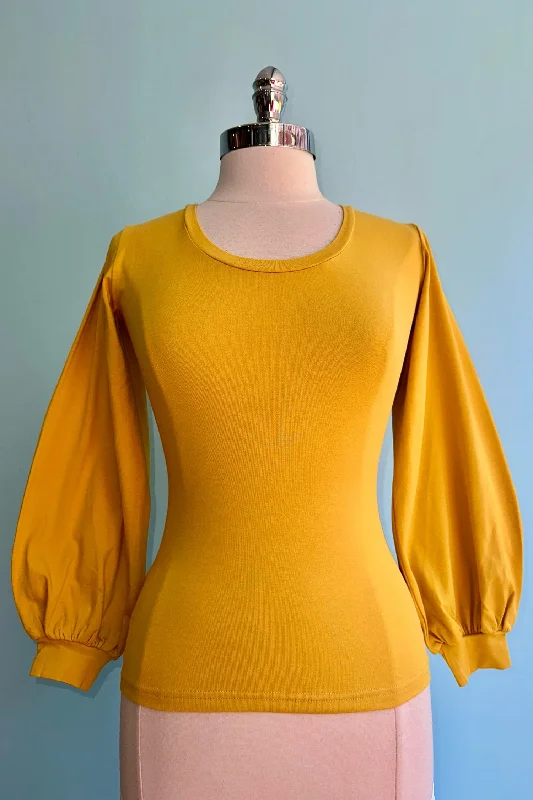 Sunflower Yellow Bishop Sleeve Grace Top by Heart of Haute