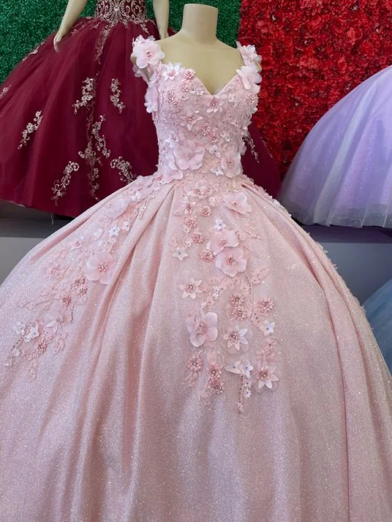 PINK BALL GOWN QUINCEANERA DRESSES LACE UP BACK APPLIQUES   S1817