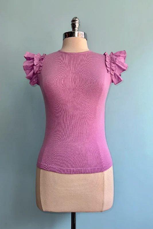 Lavender Shoulder Ruffle Knit Top