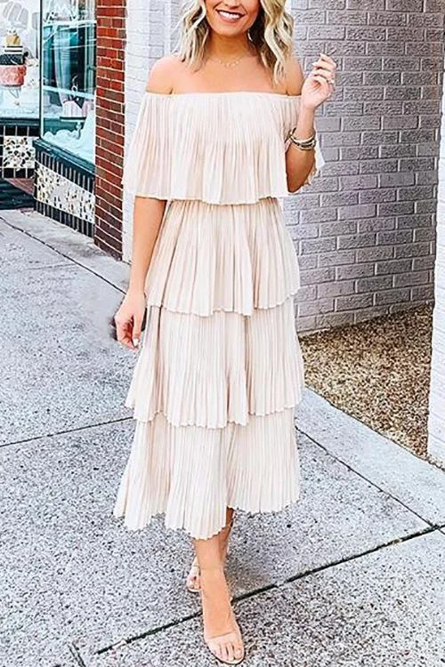 Off Shoulder Pleated Dress    S1562