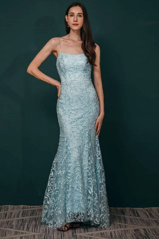 Light Blue Applique Lace Mermaid Dress