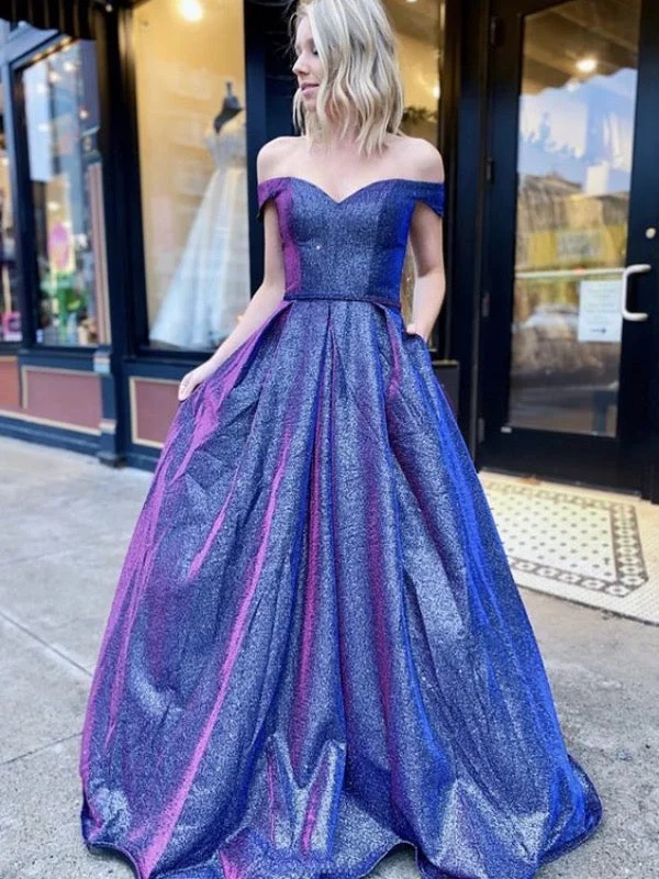 Off The Shoulder Sparkly Long Prom Dresses, Affordable 2020 Newest Prom Dresses