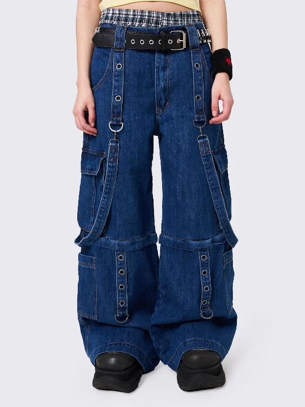 Trek Blue Wide Leg Cargo Jeans