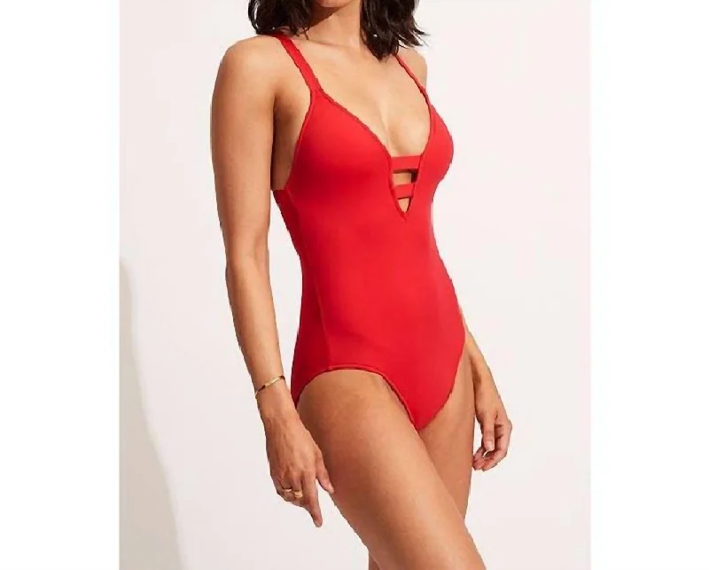 Deep V One Piece In Chilli Red