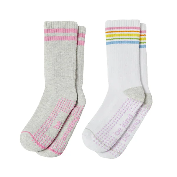 Kids 2 Pack  - Brynn Grip Crew Socks (Barre / Pilates)