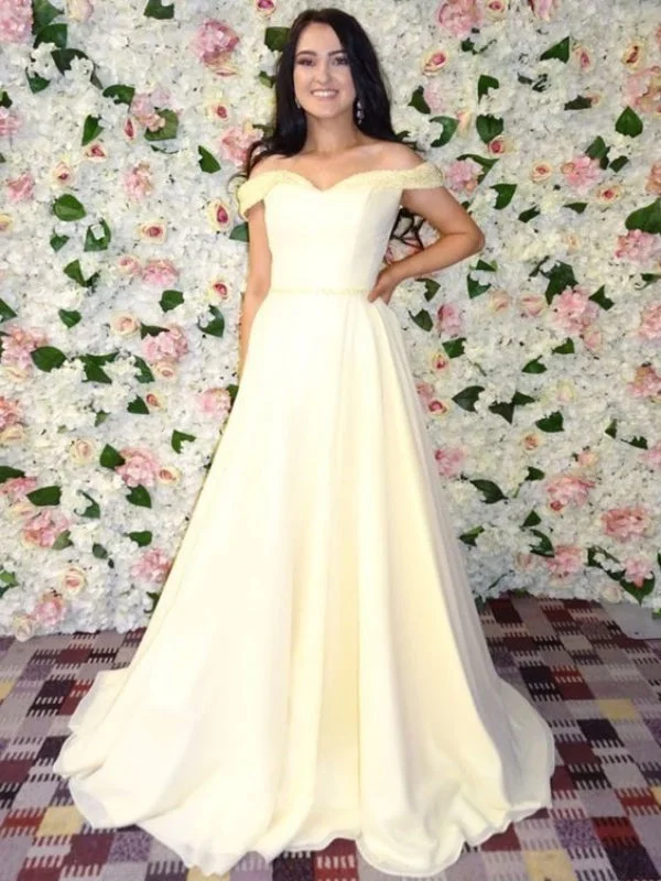 Off Shoulder A-line Prom Dresses, Newest 2020 Prom Dresses, Long Prom Dresses