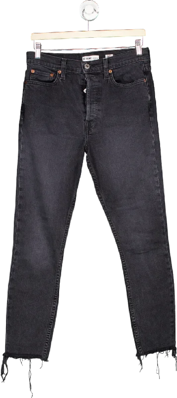 RE/DONE Faded Black High Rise Ankle Crop Jeans UK W29