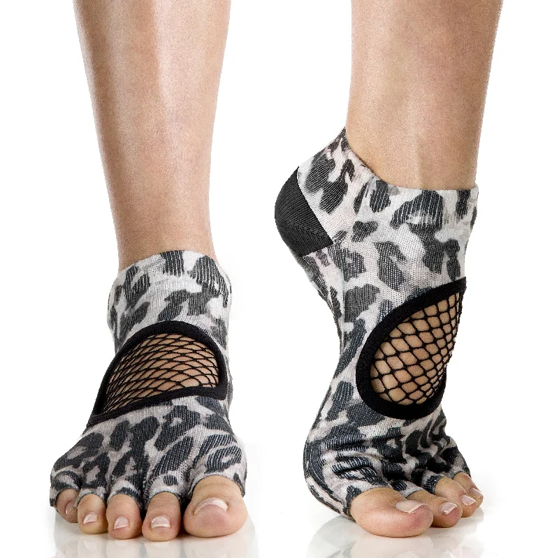 Arebesk Fishnet Open Toe Grip Socks - Leopard (Barre / Pilates)