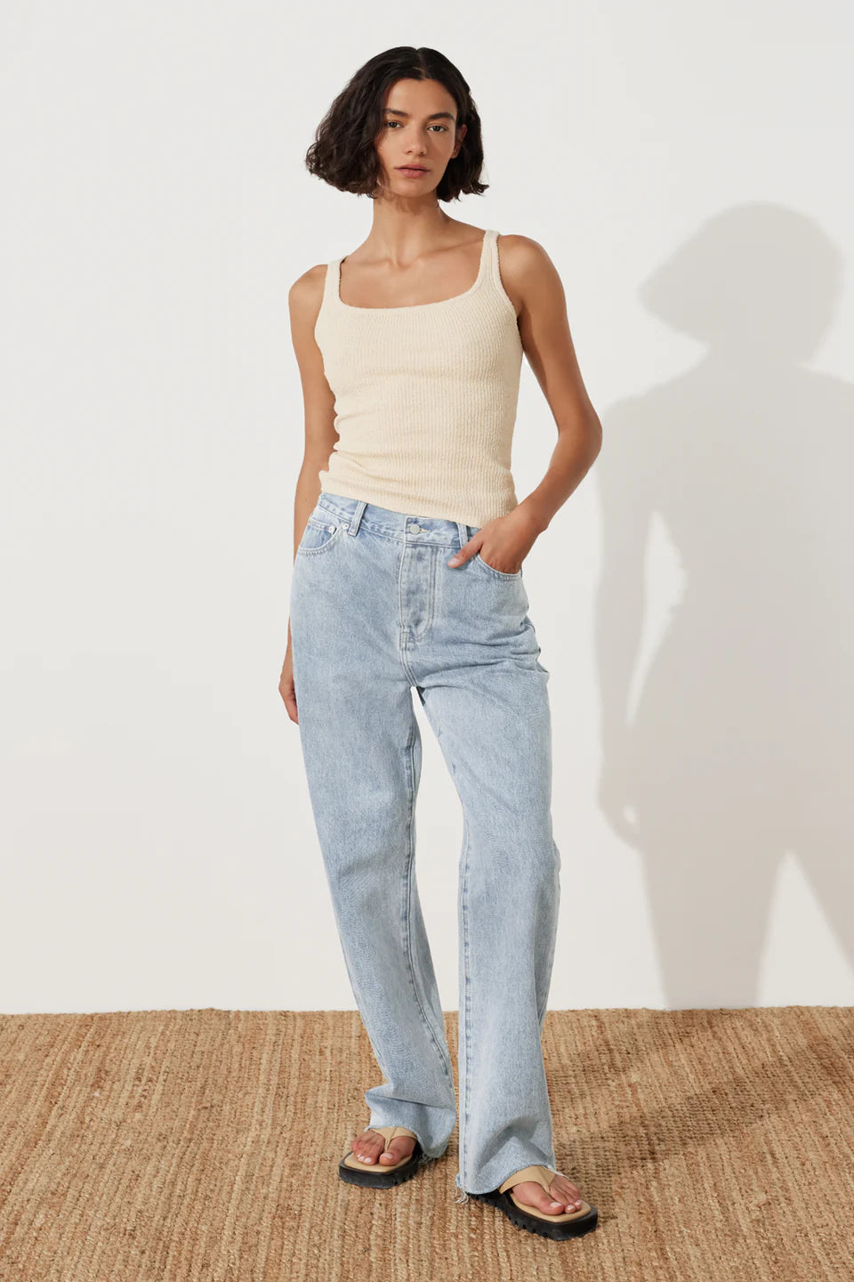 Light Wash Recycled Cotton Mid Rise Jean