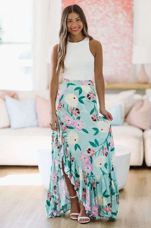 Go With the Flow Maxi Skirt - Green and Lavender