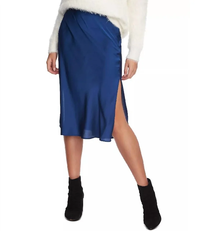 Charmeuse Satin Midi Skirt In Blue