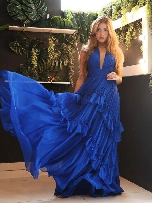 Royal Blue Chiffon Prom Dresses, Long Prom Dresses, Simple Long Prom Dresses