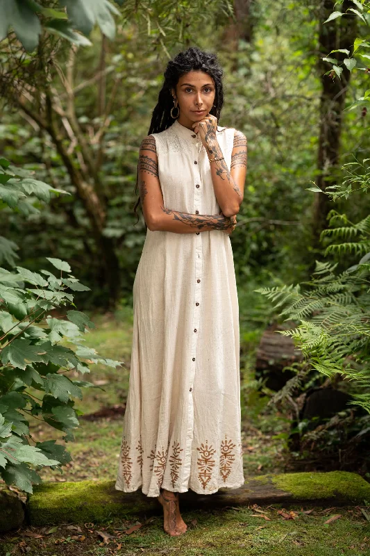 Ancient Heritage Dress - Cream with Prints