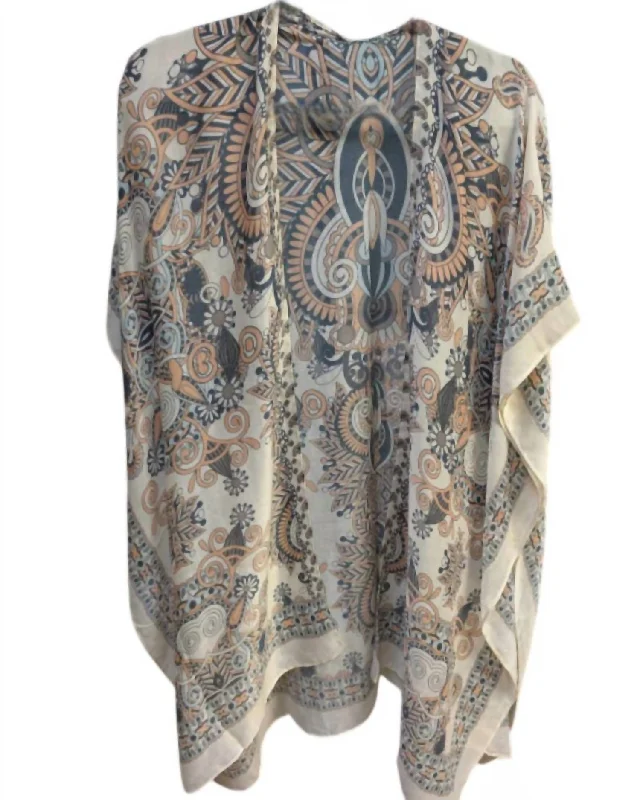 Bohemian Summer Beach Kimono In Tan Multi