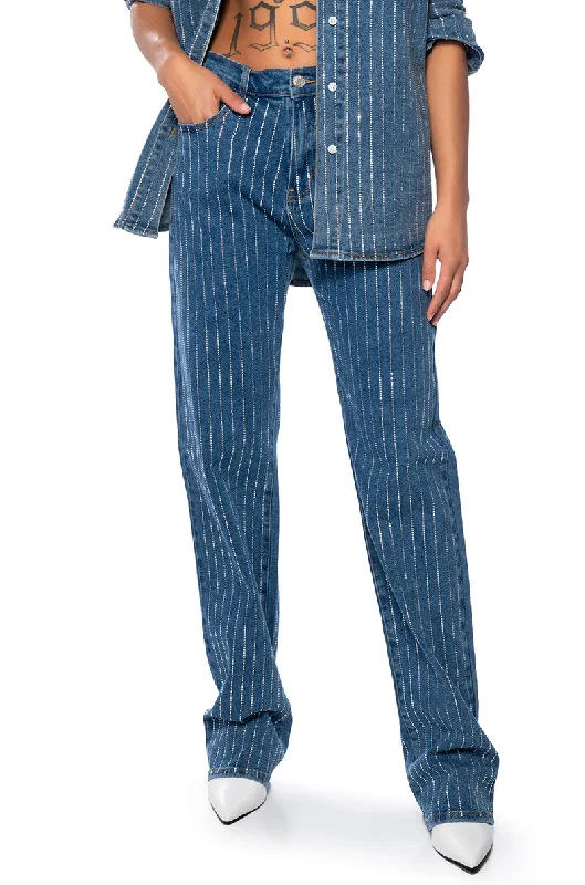 EFFORTLESS GLAM RHINESTONE STRIPE WIDE LEG JEAN