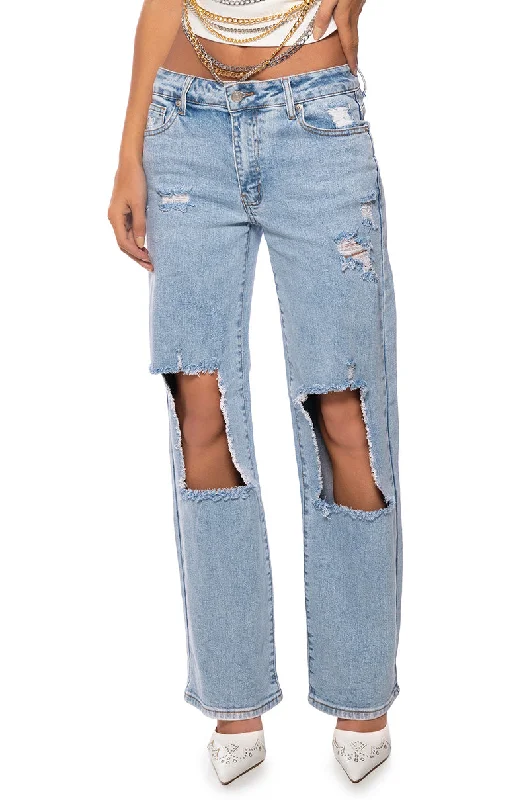 NO PROMISES LOW RISE DISTRESSED JEANS