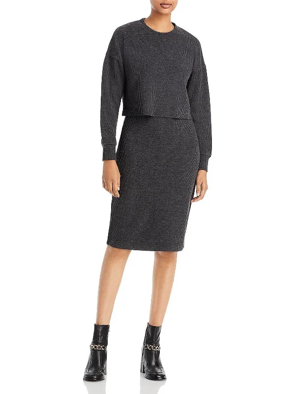 Womens Ribbed Calf Midi Dress