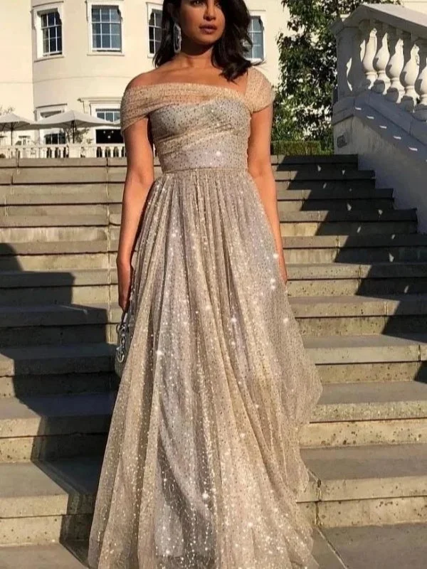 Newest Long Prom Dresses, A-line Sequins Prom Dresses, 2020 Prom Dresses