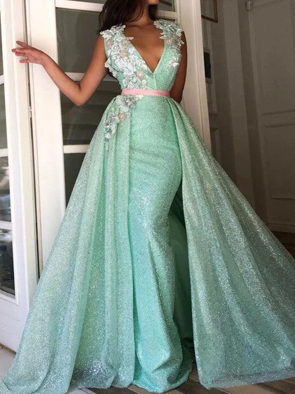 2020 Popular Shiny Long Prom Dresses, Appliques Mermaid Prom Dresses, Fancy Prom Dresses