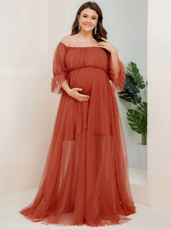 Plus Size A Line Short Puff Sleeves Wholesale Maternity Dresses