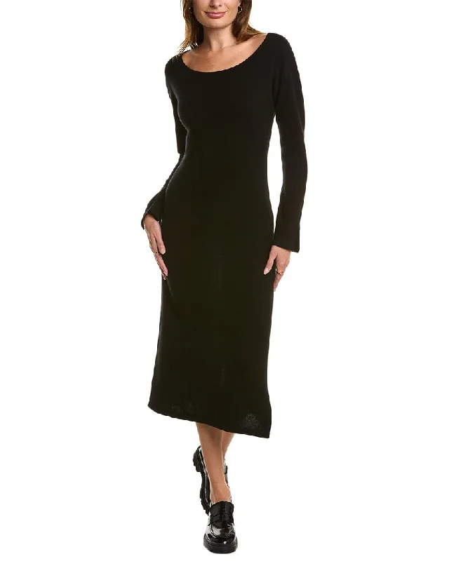 Qi Cashmere Boat Neck Cashmere Midi Dress