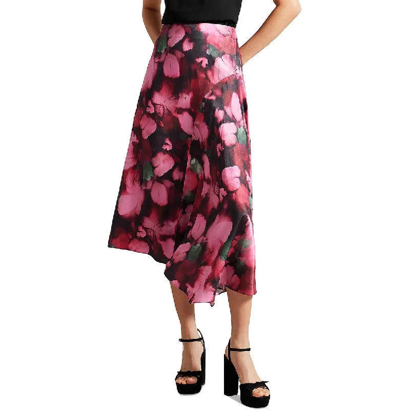 Lizziee Womens Hidden Zipper Floral Asymmetrical Skirt