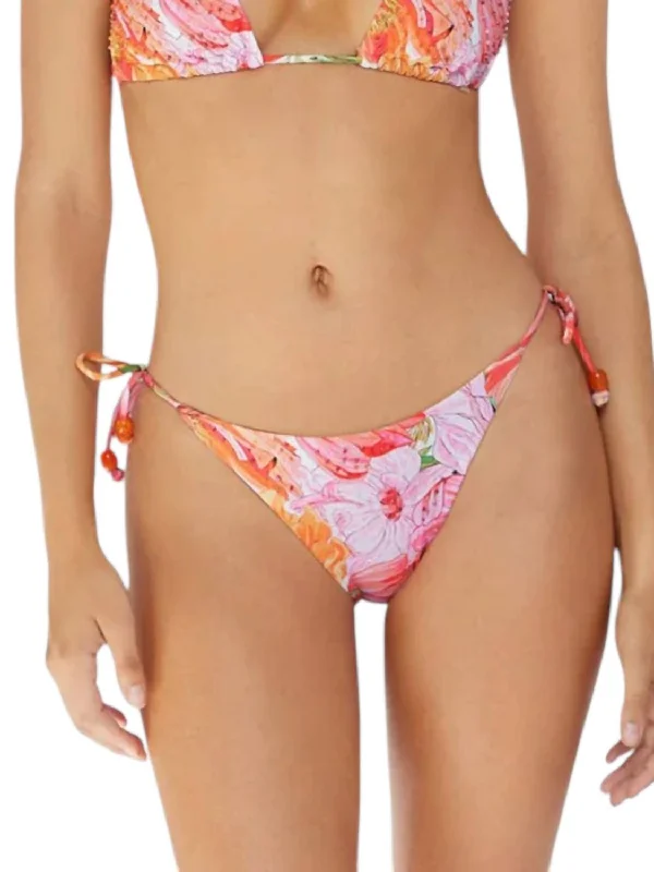 Embroidered Tiny Tie Bikini Bottom In Floral