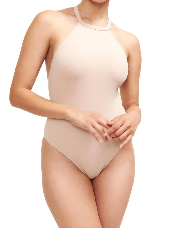 Denise High Neck One Piece Swimsuit In Camel