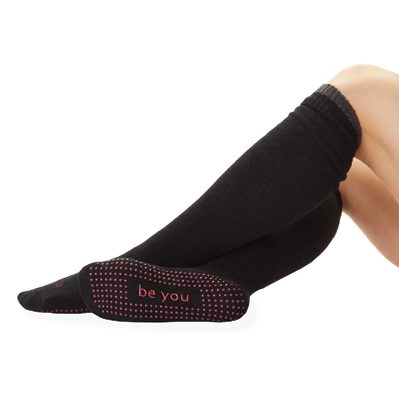 Be You Knee High Grip Socks - Black Cranberry Charcoal  (Barre / Pilates)