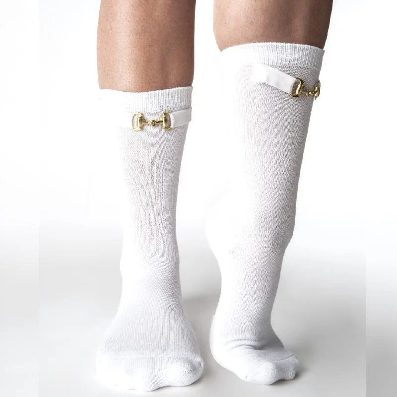 Horsebit - White Crew Socks (Non-Grip)