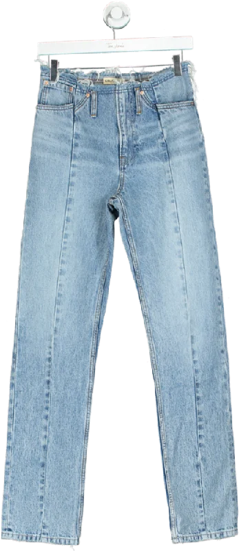 GRLFRND Blue Adriana Belted Frayed Waist Slim Straight Jeans W26