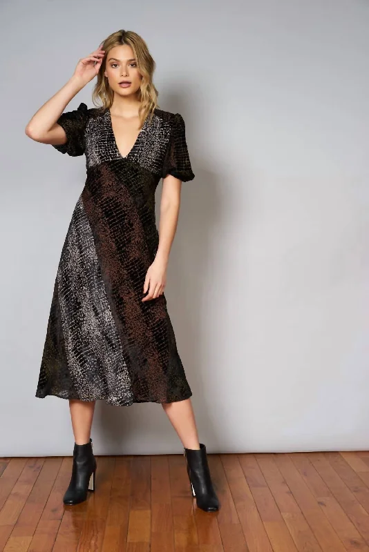 Arrie Midi Dress In Black/Brown Print