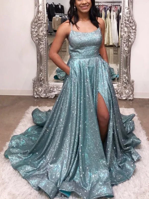 Popular  Slit Long Prom Dresses, 2020 Newest A-line Prom Dresses, Party Prom Dresses