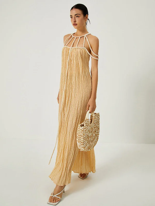 Draped Halterneck Backless Long Dress