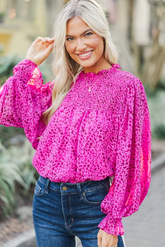 Check You Out Magenta Purple Leopard Blouse