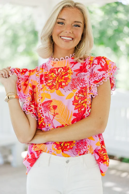 Confess Your Love Pink Floral Blouse