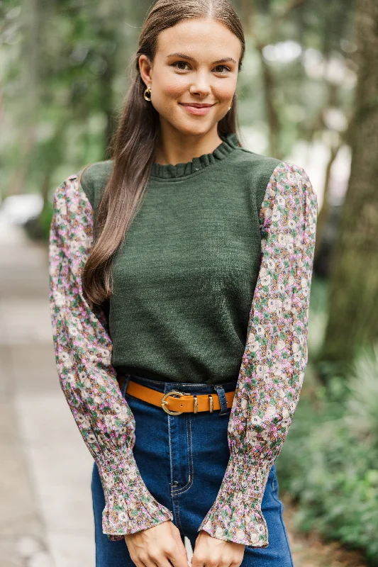 Feeling So Happy Olive Green Floral Blouse