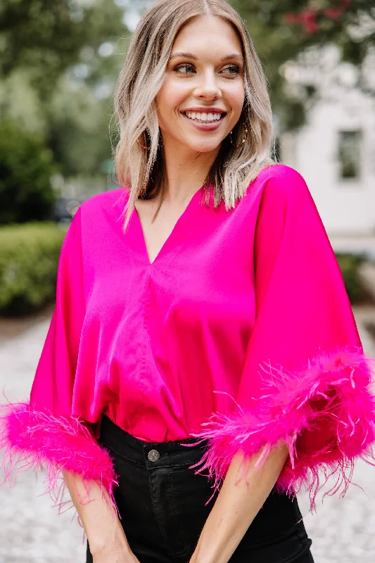 Live Out Loud Berry Pink Feather Bodysuit