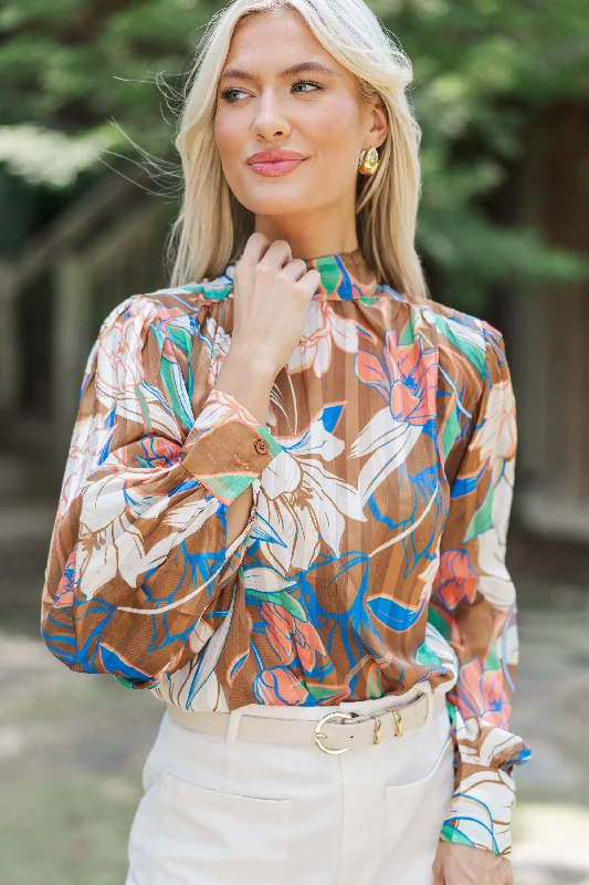 Think It Through Brown Floral Blouse